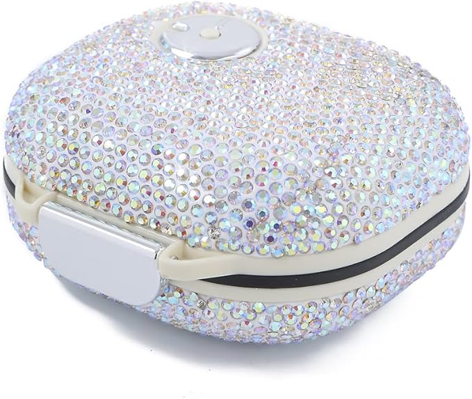 Sparkly Diamond Daily Pill Organizer 7 Compartments Portable Moisture Proof Small Pill Case for Pocket Purse Travel Pill Box Portable Medicine Vitamin Fish Oil Holder Container (AB Square)