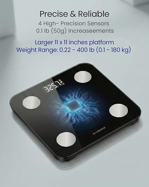 Smart Scale for Body Weight, BMI, Body Fat, Muscle Mass, 11" Large Digital Bathroom Scale, 25 Body Composition Analysis, Sync App, Bluetooth, LED HD Display, 400 lbs - Nexa 2