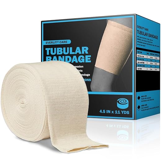 EVERLIT Elasticated Tubular Support Bandage | Stockinette Tubing for Large Arm, Knees, Legs | Light to Moderate Compression Bandage Roll For Tissue Support (Size G | 4.5" x 11 yd)