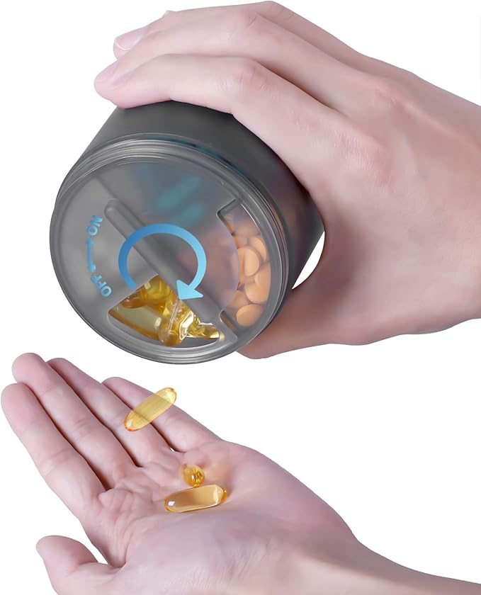 Extra Large Supplement Organizer with 4 Compartments Easy Open Pill Dispenser Monthly Medicine Vitamins Organizers Storage Pill Bottles, Gray