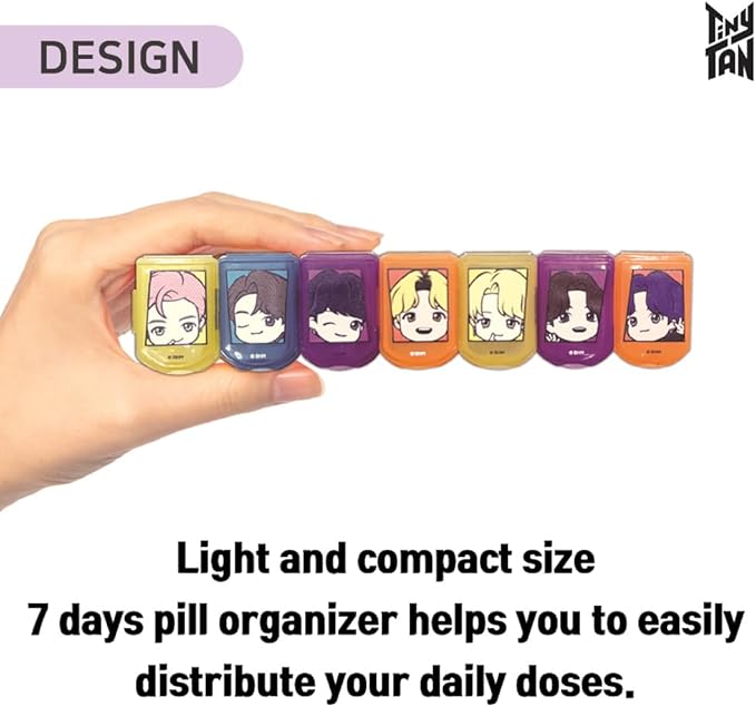 BTS Merchandise Official Licensed Kpop Merch - TinyTAN Character Daily Portable Detachable Pill Organizer Dispenser Vitamin Case Medicine Box (Butter)
