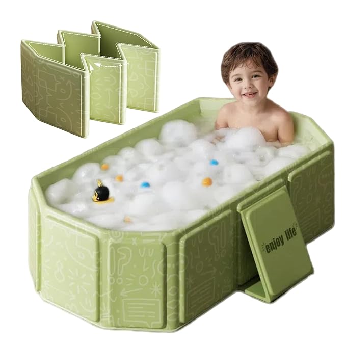 Collapsible Bathing Basin 29.5×17.7×9.8 in, Foldable Portable Tub with Drain Plug, Compact Storage Basin for Toddlers and Pets, Suitable for Outdoor, Travel or Balcony Use