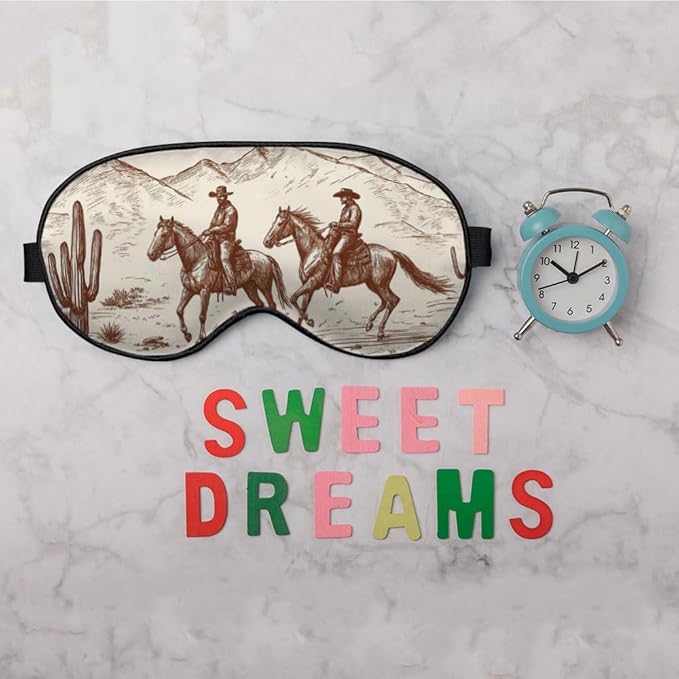American Cowboys Silk Eye Mask Sleep Mask Running Horse Mountain Cactus Wild West Desert Eye Mask with Adjustable Strap Lightweight for Women Work Travel Night Sleep
