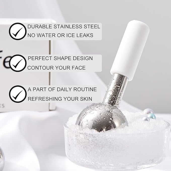pfefe Ice Globes for Face & Eyes, Unbreakable Stainless Steel Cryo Sticks for Beauty Routines, Facials Cold Roller Cooling Globes for Puffiness, Wrinkles, Dark Circles, Headaches