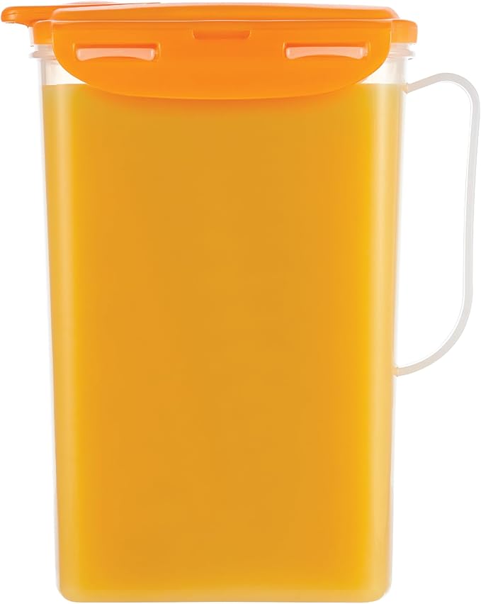 LocknLock Aqua Fridge Door Water Jug with Handle BPA Free Plastic Pitcher with Flip Top Lid Perfect for Making Teas and Juices, 2 Quarts, Orange