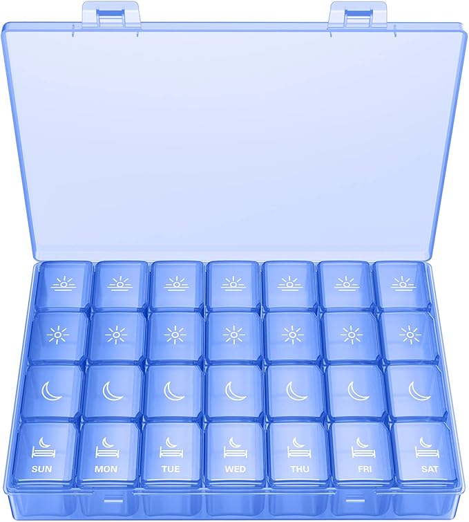 XL Pill Organizer 4 Times a Day, BUG HULL Extra Large Weekly Pill Box Case, 7 Day Vitamin Container Daily Pill Holder for Cod-liver oil, Vitamins, Supplements (Royal Blue)