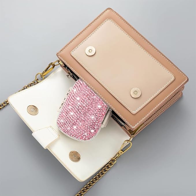 Daily 6 Compartments Pill Box Container Bling Diamond for Purse Medicine Container Holder for Women Travel Kit Medicine (Pink)