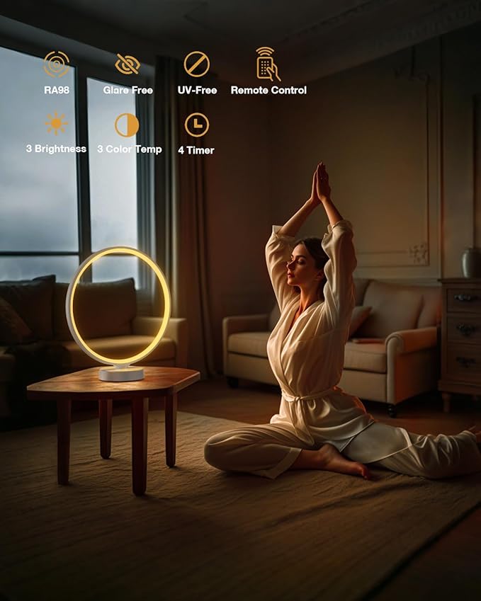 Sun Lamp 10000 Lux Light Therapy Lamp, UV-Free with Remote Control, 3 Color Temperatures, 4 Bright Levels & Timer, Seasonal Sunlight for Home, Office