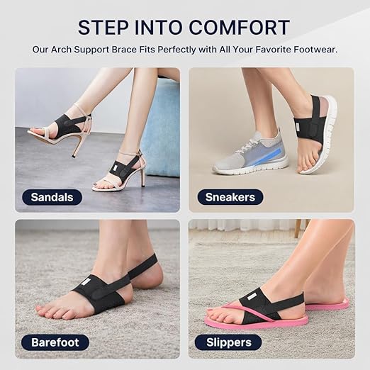Fit Geno Arch Support Brace for Plantar Fasciitis, Heel & Foot Pain Relief – Adjustable Compression Wrap with Gel Cushion for Flat Feet & Fallen Arches, Non-Slip Support for Men & Women