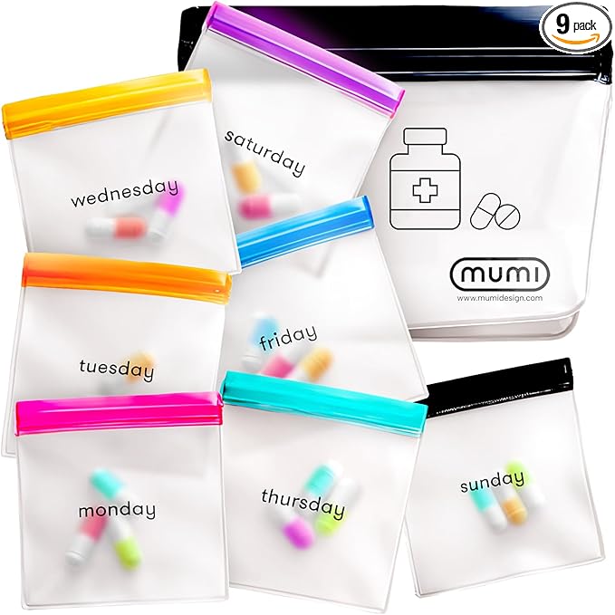 MUMI Pill Pouch Set, Travel Pill Organizer 7 Mini Zipper Pouches, Small Pill Bags, Reusable Pouches for Medicine Travel, Pocket Pill Organizer, Purse Accessories, Vitamin Organizer