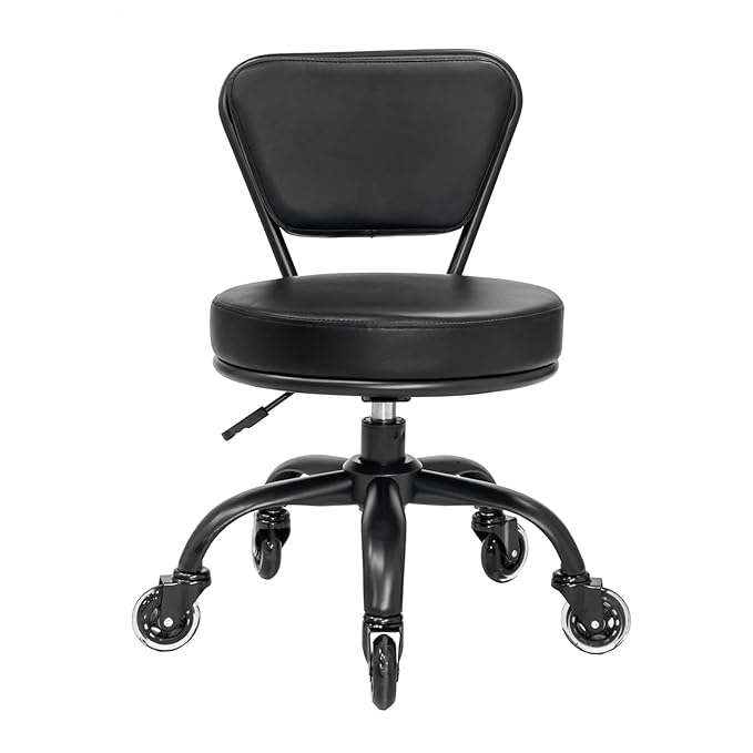 MAYAKOBA Dayton Pedicure Stool (Matte Black) Pneumatic with Rubber Casters, Adjustable Height 13" to 15" for Nail Salon Pedicure Spa