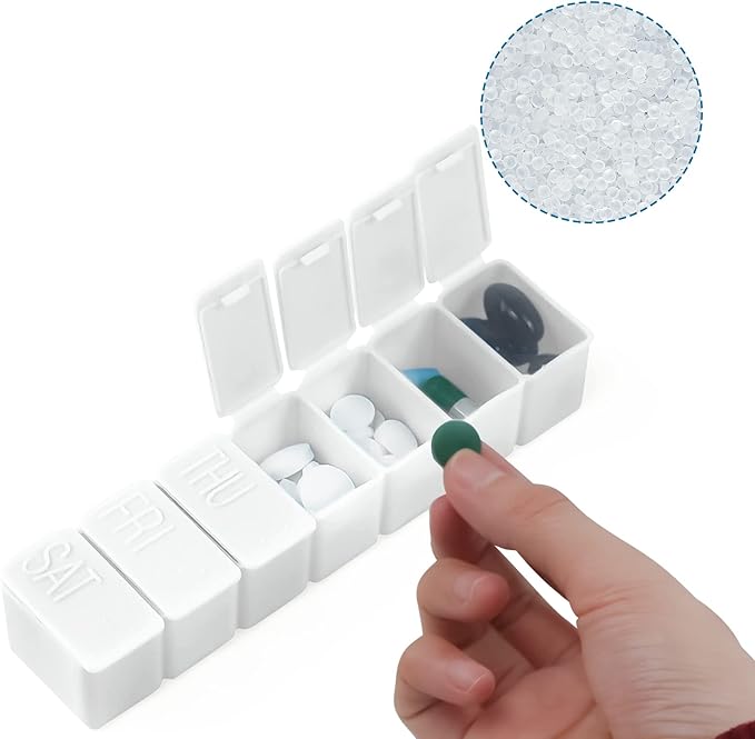 Weekly Small Pill Organizer, 7 Day Pill Case, Daily Vitamin Case Medicine Box, Pill Containers for Medicine Supplements Fish Oil(2Pcs,White)