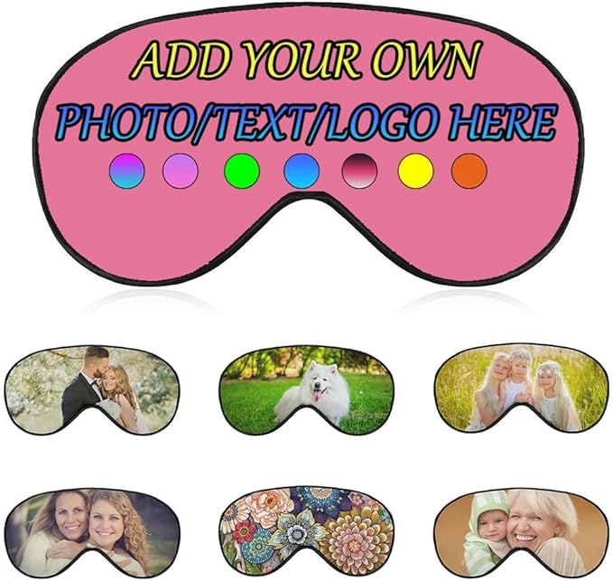 Personalized Eye Mask, Custom Eyeshade Blindfold Add Your Design Image Text Customized Eye Cover with Adjustable Strap for Sleeping Travel Work Naps Blocks Light, Pink