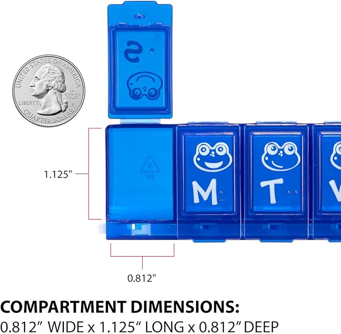EZY DOSE Kids Weekly (7-Day) Pill Case, Medicine Planner, Vitamin Organizer Box, Large Locking Compartments to Secure Prescription Medication and Prevent Accidental Spilling, Color May Vary, BPA Free