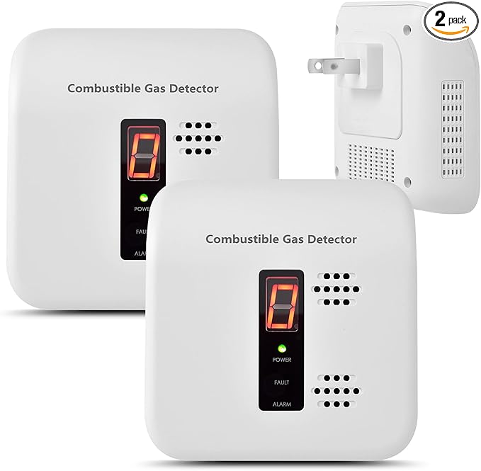 Gas Leak Detector, 2 Pack Natural Gas Alarm for Home & RV, Plug-in Propane Detector Monitor with Audible & Visual Alarm, AC 110V-240V, White Color