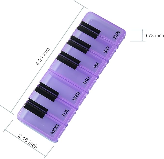 Pill Organizer 7 Day for Travel BPA Free Weekly Pill Organizer Piano-Keyboard Pill Box,Vitamin Organizer (Purple)