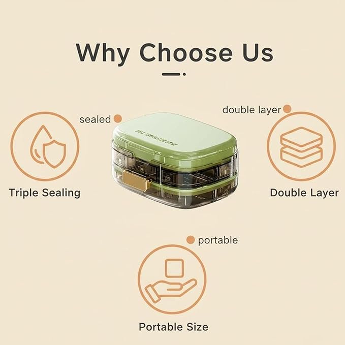 Weekly Pill Organizer, 7 Day Pill Box with Safety Lock and Airtight Seal, Child-Resistant Large Medication Container for One Dose Per Day, Travel Portable Vitamin Case - Green