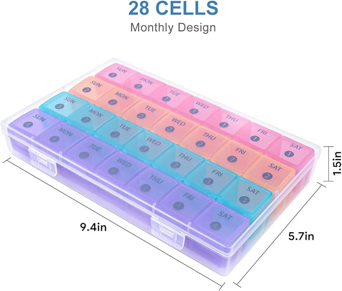DANYING XL Monthly Pill Organizer 1 Time a Day with Dust-Proof Case, Extra Large 4 Weeks Pill Box Once a Day, 28 Days Pill Container 1 Per Day, Weekly Vitamin Case, Daily Medicine Organizer