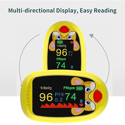 Pediatric Pulse Oximeter, Pulse Oximeter Oxygen Monitor Finger For Kids and Child Over 2,Children's Sats Monitor Checking Oxygen Saturation, Heart Rate,PI At Home, School or Trip Use (yellow)