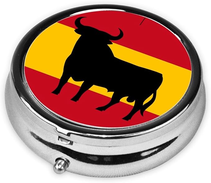 Pill Box,Flag of Spain with Osborne'S Bull Round 3 Compartment Pill Box Pocket Purse Decorative Box Portable Mini Travel Medicine Case Tablet Vitamin Holder Organizer Pill Case