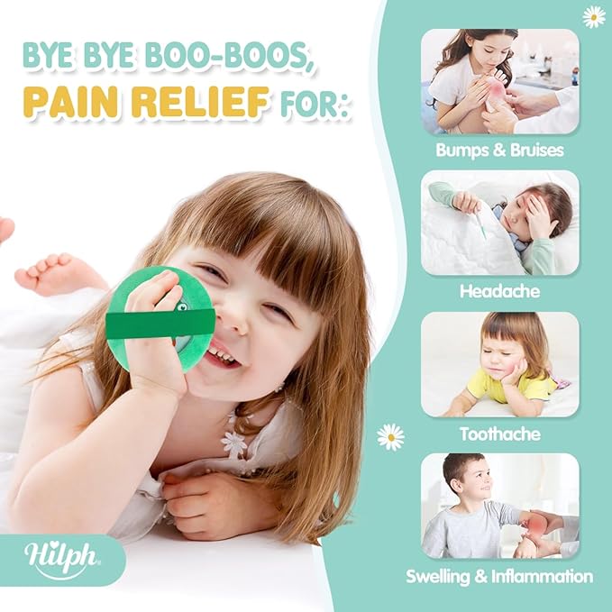Hilph Kids Ice Packs for Boo Boos, Reusable Toddler Cold Packs with Soft Sleeves for Kids Injuries, Baby Ice Packs Hot Cold Therapy for Child Pain Relief, Bump, Bruise, First Aid (4 Pack, Dinosaur)