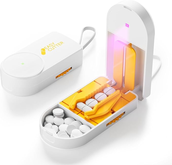 Pro U | V C-Pill Cutter & Organizer - Luminescent LED Status Light | 3-25mm Adjustable Blades | Splinter-Free Cutting | Detachable Washable Compartment (Orange)