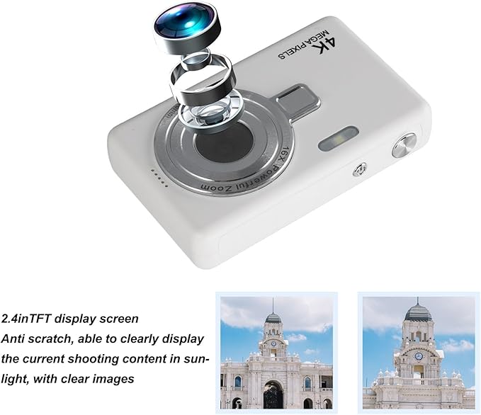 Digital Camera for Photograhpy, 1080P, Support 64GB Expandable, Compact Point and Shoot Camera 16X Zoom Anti Shake Portable Small Cameras for Teens Boys