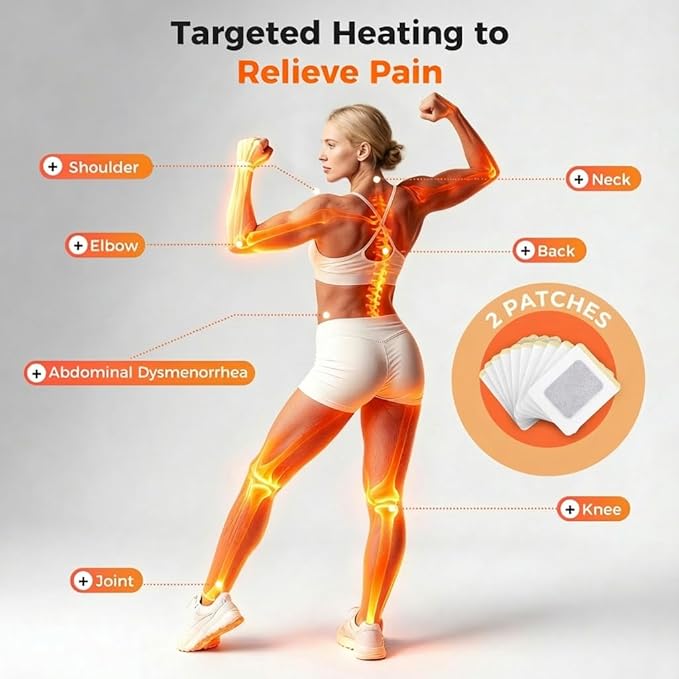 Far-Infrared Pain Relief Patches - 12 Hours Soothing Heat Patches for Back, Neck, Deep Penetrating Herbal Patch for Shoulder, Knee, Muscle, Portable Bone Pain Relief, 2 Count