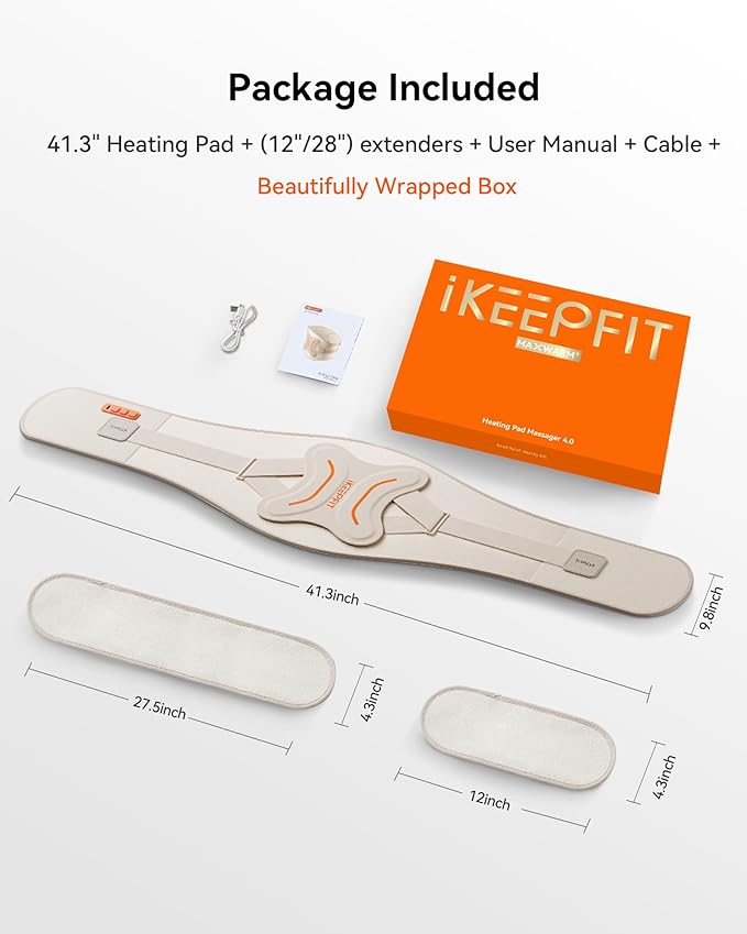 Cordless Heating Pad with Massager for Back Pain Relief: MAXwarm® 4.0, Portable Heated Back Brace with Lumbar Support for Sciatica, Large 8000mAh Battery, Christmas Gift for Women Men 70"