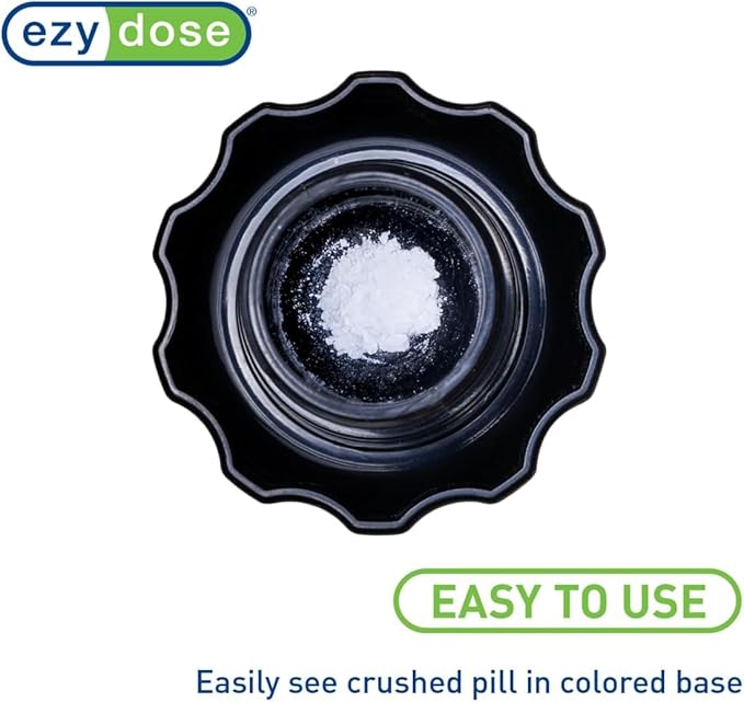 EZY DOSE Crush Pill, Vitamins, Tablets, Crusher and Grinder with Storage Compartment, Kids, Pets, Elderly, Effortlessly Crushes Medications into Fine Powder, Easy-to-Use Design, Black, BPA Free