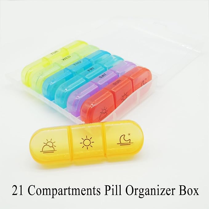 Pill Organizer Case Large Capacity, Dual Protection Pill Box 7 Day Daily, 3 Times a Day, Travel 21 Compartment Medicine Dispenser Weekly Planner for Vitamin, Medication, Fish Oil, Supplements