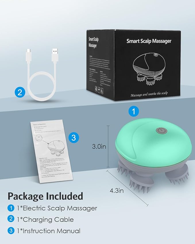 AMIR Electric Scalp Massager, Portable Head Massager with Kneading 96 Massage Nodes, Handheld Head Scratcher Massager for Stress Relax and Pain Relief, Ideal Valentine‘s Day Gift for Her/Him (Green)