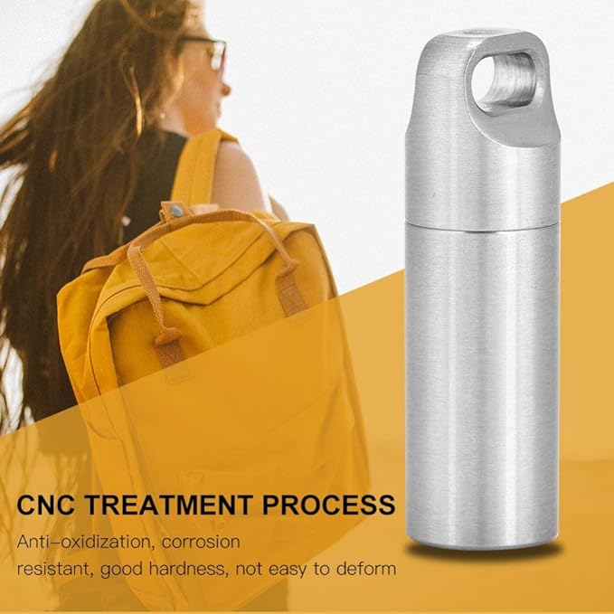 VGEBY Pills Holders, Single Chamber Stainless Steel Keychain Pills Case Survivals Pills Bottle Box Fob Organizer Container