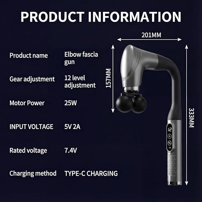 Long Handle Massage Gun for Back and Shoulders, Ergonomic Extended Reach Deep Tissue Massager, U-Shaped Dual Head Percussion Muscle Massager, 12 Speeds with 5 Heads, Quiet & Cordless