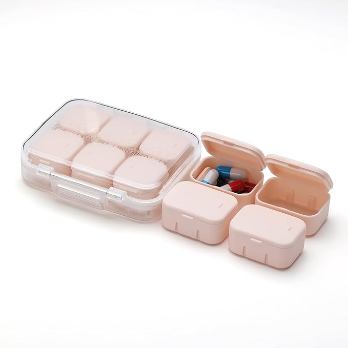 RICHCEE 10 Compartments Daily Pill Organizer for Pocket Purse,Combined Cute Travel Pill Box,Daily Portable Pill and Supplement Organizer for Fish Oil/Vitamin(Pink)