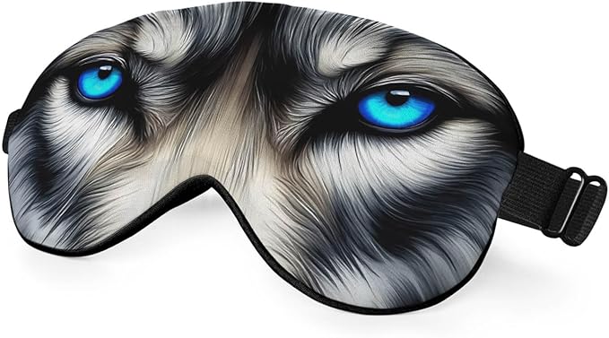 Wolf Eyes Eye Mask Sleeping Mask Siberian Husky Bright Blue Eyes Sleep Masks Silky Soft Eye Cover for Women Men Shading Blindfold for Air Travel Sleeping