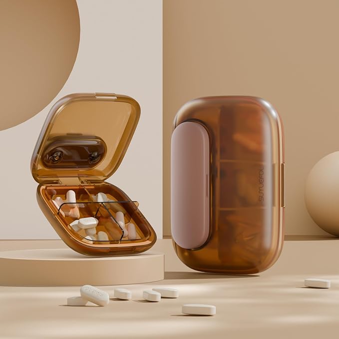 MURRI&MURRDI Travel Pill Organizer, 6 Compartments Small Pill Container, Daily Pill Box to Hold Vitamins, Portable Pill Case for Pocket Purse Medicine Organizer Detachable （G Coffee）
