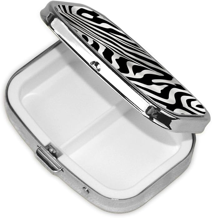 Square Pill Box 2 Compartment Medicine Pill Case Zebra Print Pill Box for Purse Pocket Waterproof Metal Pill Container Portable Pill Holder Mini Pill Organizer for Travel or Daily