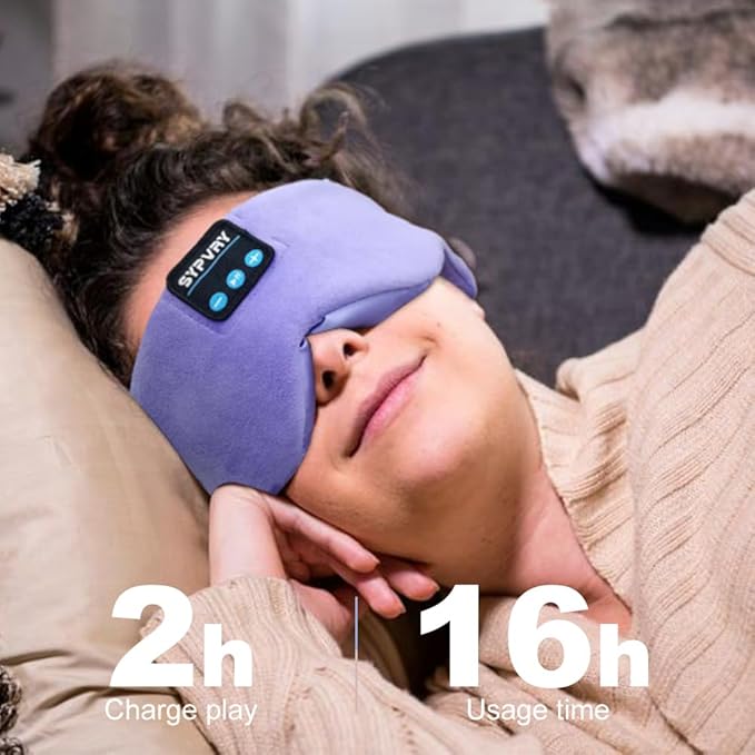 Bluetooth Sleep Mask Wireless Headphones Bluetooth Eye Mask for Side Sleepers SYPVRY Blackout Eye Mask with Headphones Speaker for Airplane,Travel, Purple