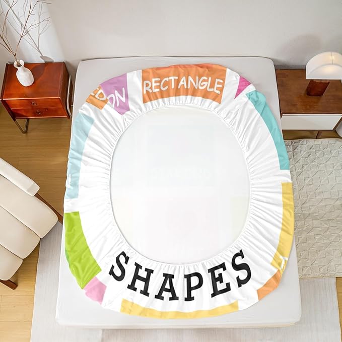 Feelyou Kids Shapes Fitted Sheet Queen Size, Educational Bed Sheet Set Boys Girls Preschool Bedding Set Learning Teens Bedroom Decor Lightweight Bed Set (No Flat Sheet)