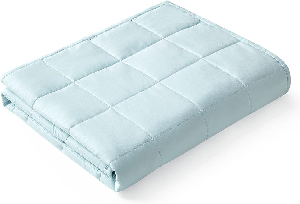 YnM Weighted Blanket,Heavy 100 Percent Oeko-Tex Certified Cotton Material(Light Blue, 80''x87'' 25lbs), Two Persons(110~190lb) Sharing Use on Queen/King Bed | A Duvet Included