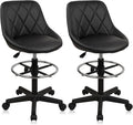 Small Rolling Stool with Backrest - 360° Swivel Chairs with Wheels, Adjustable Height Footrest Armless Vanity Chair, Thickened Seat Cushion Stool Chairs for Spa, Shop, Salon, Massage, Black, 2 Pack