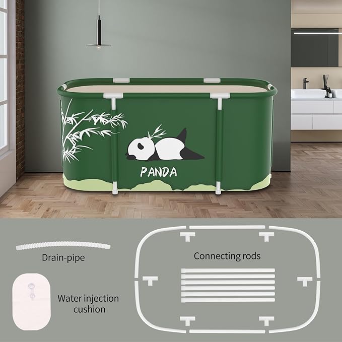 Portable Foldable Bathtub,Foldable Soaking Bathtub for Adults, Freestanding Bathtubs, Hot Bath Tub, Ice Bath, Family Bathroom SPA Tub 47.2x19.7x21.7inch (Panda)