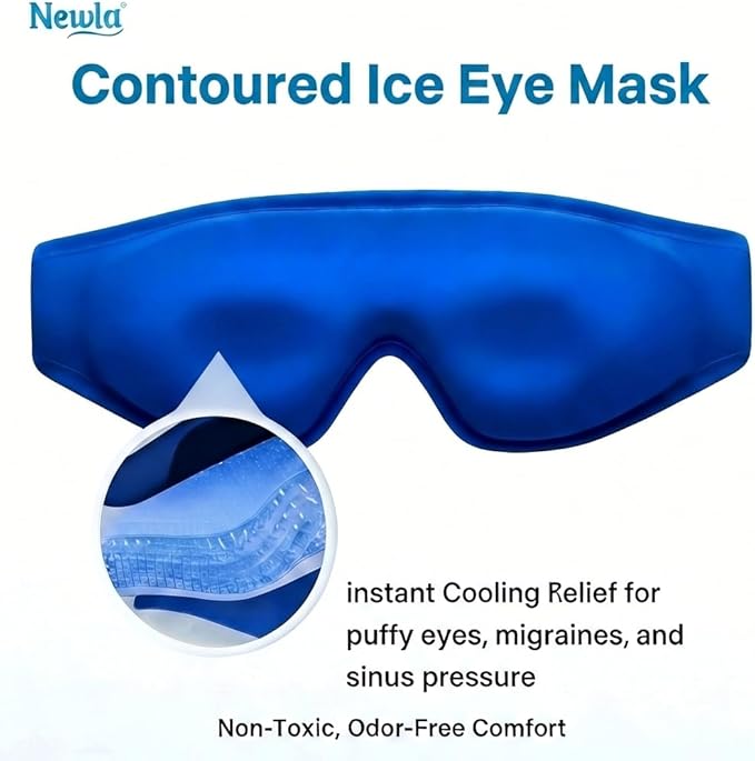 Contoured Cooling Gel Eye Mask: Upgraded Full-Eye 3D Coverage, Faster Cold Compress Relief for Puffy Eyes & Dark Circles, Reusable Soft Ice Gel for Eye Bags, Tired Eyes, Self Care (Blue)