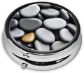ZhongGuo Grey Zen Stones Picture Printed Pill Organizer,Round Travel Pill Organizer Mini Medicine Pill Box for Purse Iron Plating