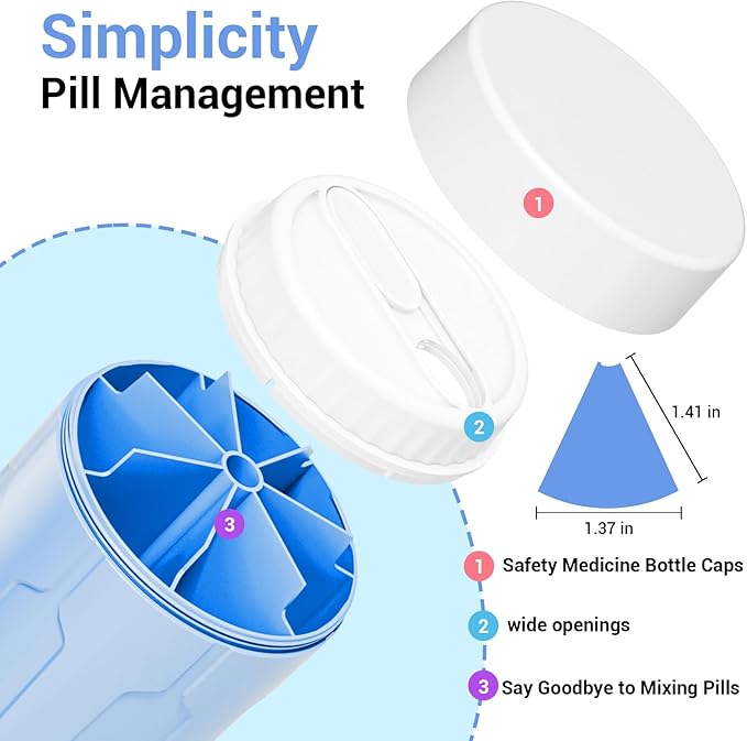 Betife Extra Large Supplement Organizer,Weekly Pill Organizer Bottle, Daily Pill Dispenser with 7 Large Compartments, Organizer to Hold 7 Day Vitamin Medication,21 Labels and a Cleaning Brush (Blue)