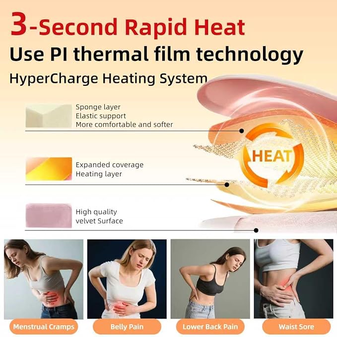 Portable Heating Pads for Period Cramps Simulator, Cordless Menstrual Heating Pad with 9 Heat Levels and 9 Massager Modes for Back Pain, Fast Heating Belt for Waist Relief,Gifts for Women Girls, Pink