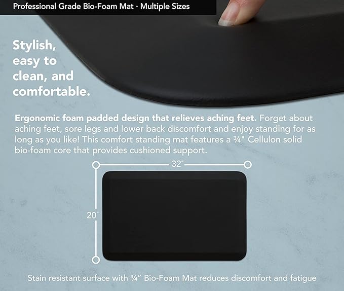 NewLife by GelPro Professional Grade Anti-Fatigue Kitchen & Office Comfort Bio-Foam Mat with Non-Slip Bottom for Health & Wellness, 20x32, Midnight