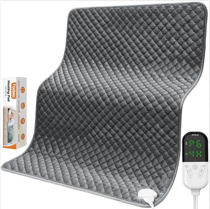 32"x24" Extra Large Heating Pad for Back&Cramps Relief, XL Electric Heating Pads for Neck Shoulder Pain Relief Heat Pad Upgraded 6 Heat Settings, 4 Timer Options Auto Shut-Off Machine Washable Gray