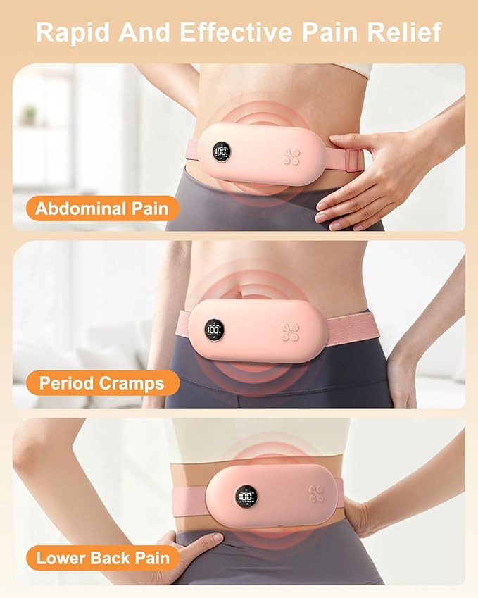 NOWWISH Upgraded Graphene Heating Pad for Period Cramps Pain Relief, Portable Electric Cordless Menstrual Heating Pad with 6 Heat Levels 6 Massage Modes 3 Timer, Easter Gifts for Women Girls, Pink